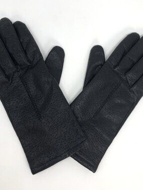 Fownes Gloves Womens 7.5 Medium Black Vintage Leather Fleece Lining Winter Warm*